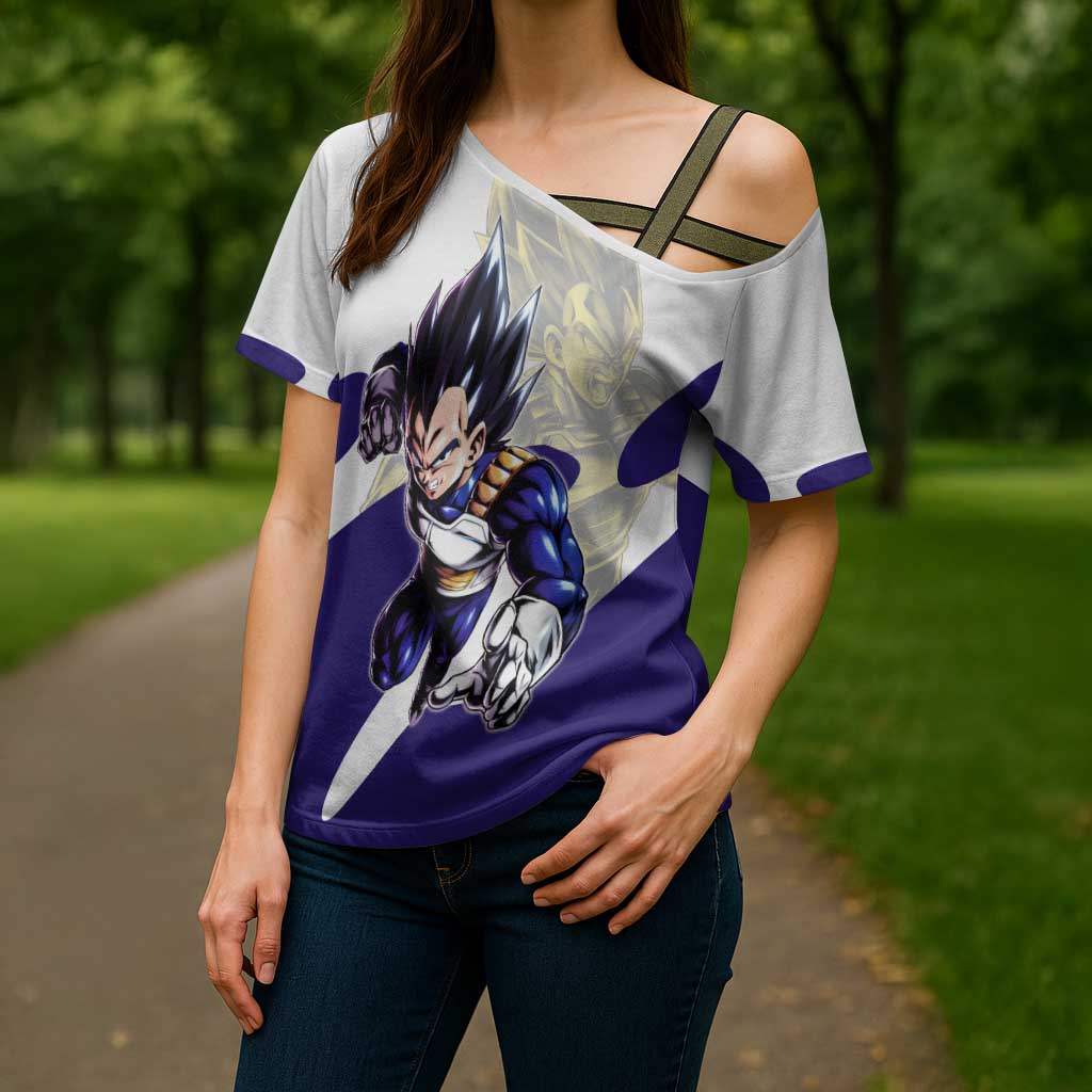 Vegeta Saiyan Warrior Cross Shoulder Shirt Bold Anime Combat Style