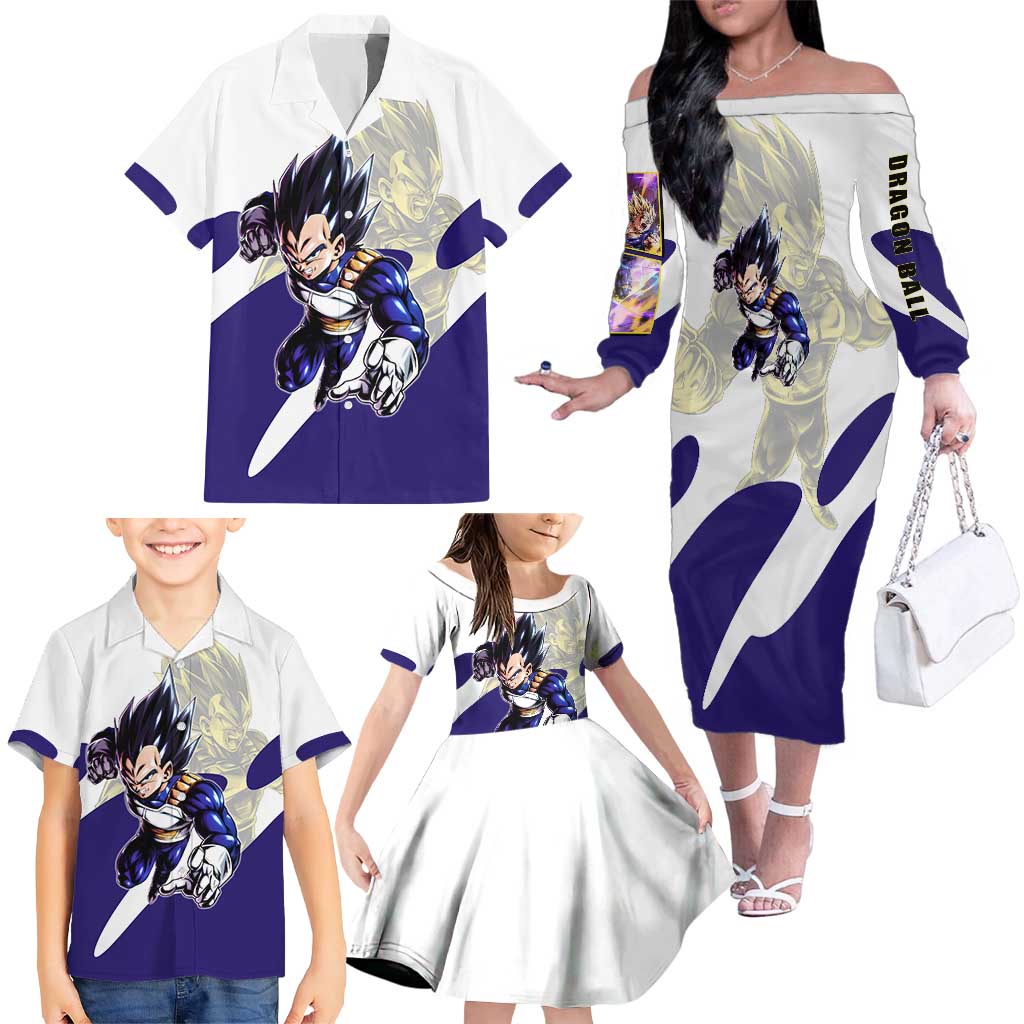 Vegeta Saiyan Warrior Family Matching Off The Shoulder Long Sleeve Dress and Hawaiian Shirt Bold Anime Combat Style