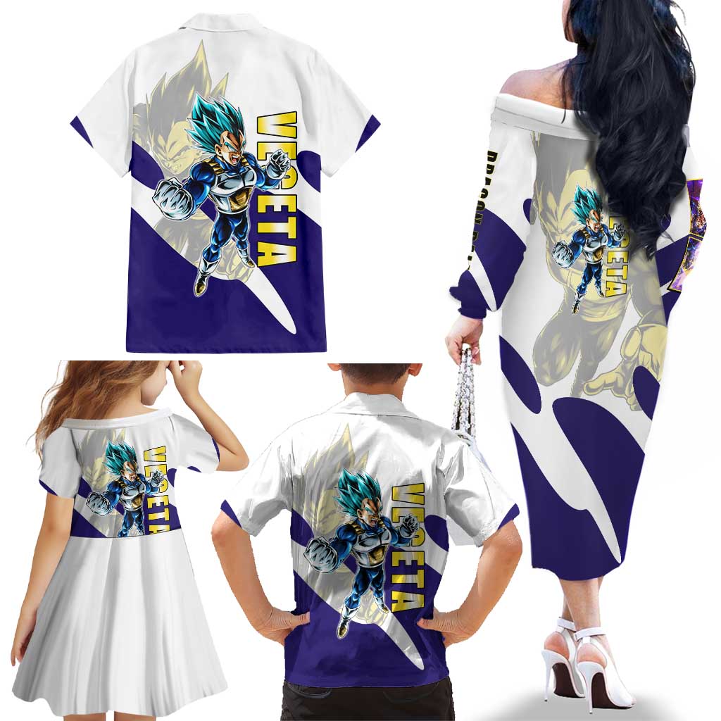Vegeta Saiyan Warrior Family Matching Off The Shoulder Long Sleeve Dress and Hawaiian Shirt Bold Anime Combat Style