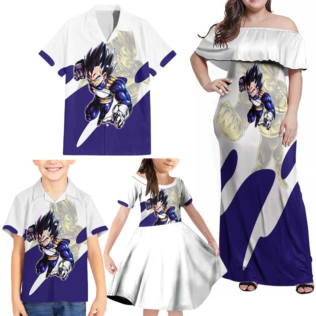 Vegeta Saiyan Warrior Family Matching Off Shoulder Maxi Dress and Hawaiian Shirt Bold Anime Combat Style