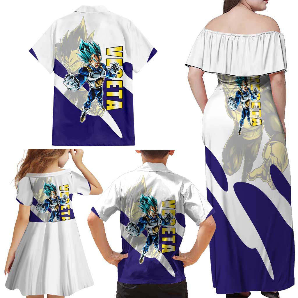 Vegeta Saiyan Warrior Family Matching Off Shoulder Maxi Dress and Hawaiian Shirt Bold Anime Combat Style
