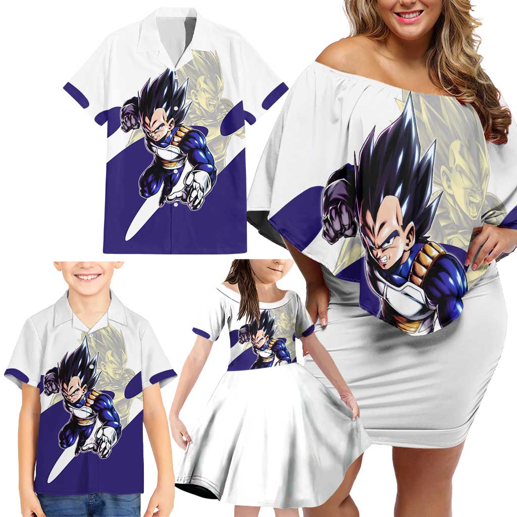 Vegeta Saiyan Warrior Family Matching Off Shoulder Short Dress and Hawaiian Shirt Bold Anime Combat Style