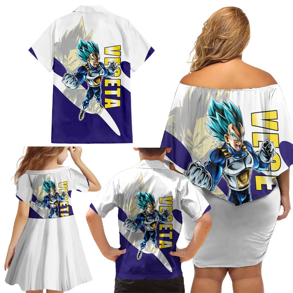 Vegeta Saiyan Warrior Family Matching Off Shoulder Short Dress and Hawaiian Shirt Bold Anime Combat Style