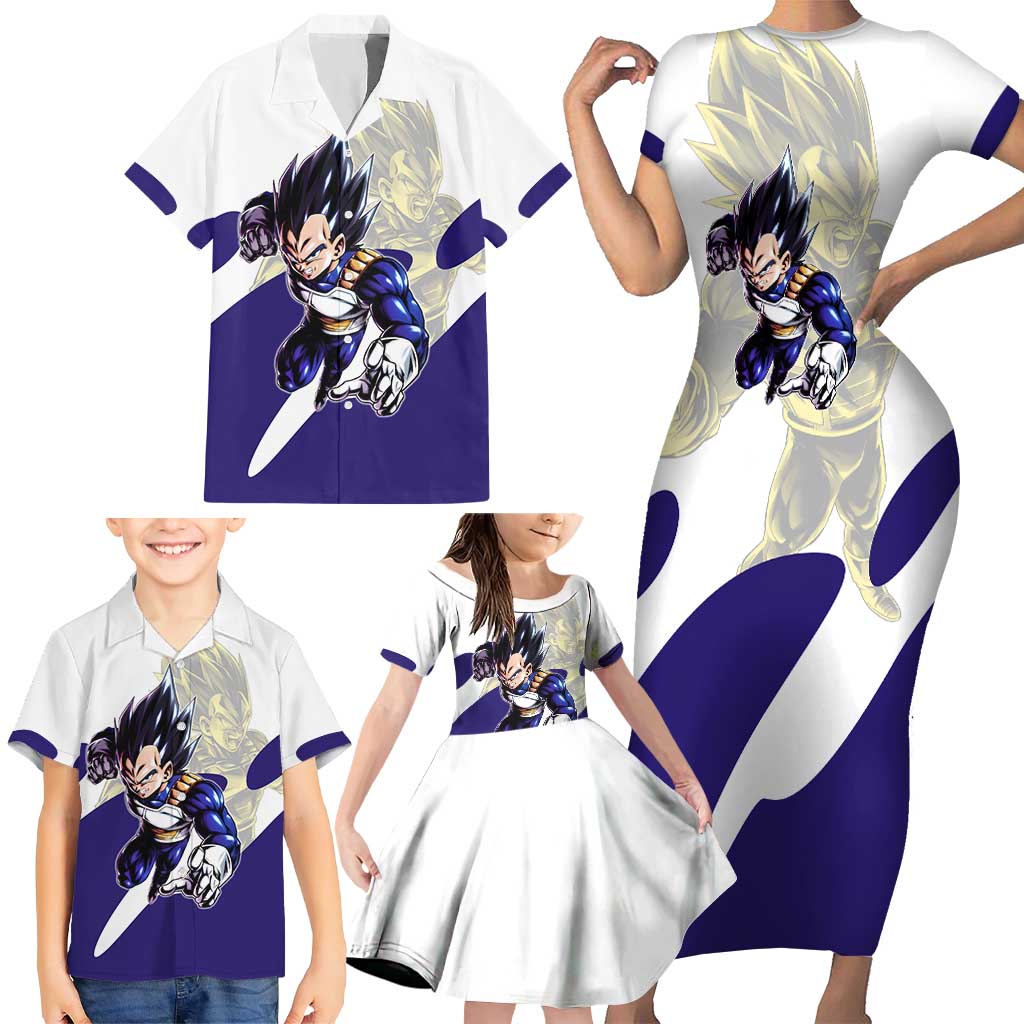 Vegeta Saiyan Warrior Family Matching Short Sleeve Bodycon Dress and Hawaiian Shirt Bold Anime Combat Style