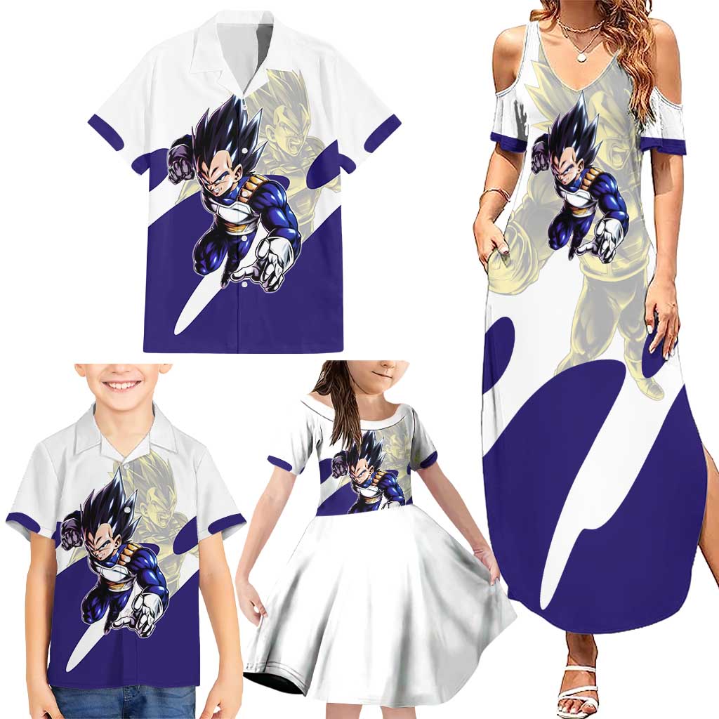 Vegeta Saiyan Warrior Family Matching Summer Maxi Dress and Hawaiian Shirt Bold Anime Combat Style