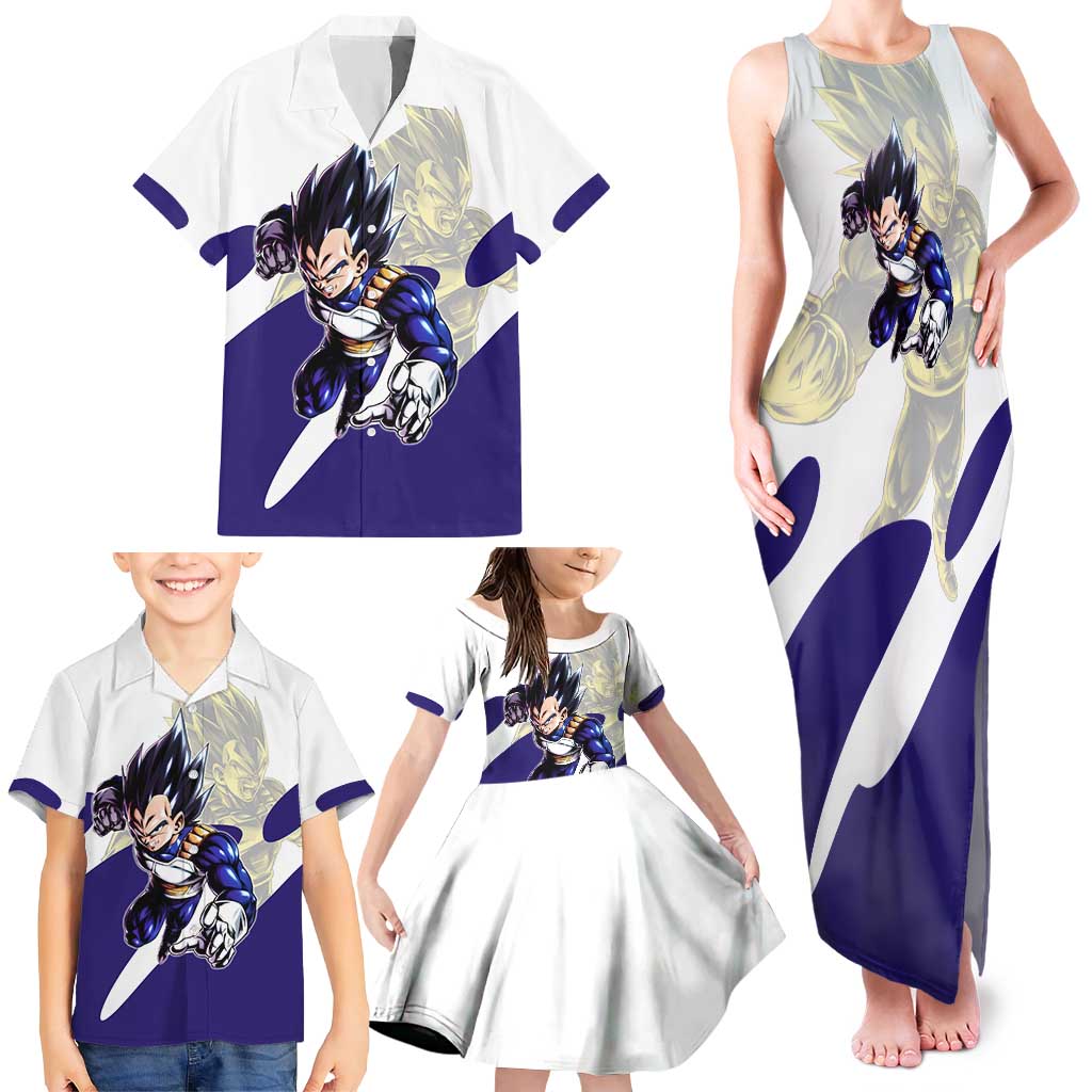 Vegeta Saiyan Warrior Family Matching Tank Maxi Dress and Hawaiian Shirt Bold Anime Combat Style