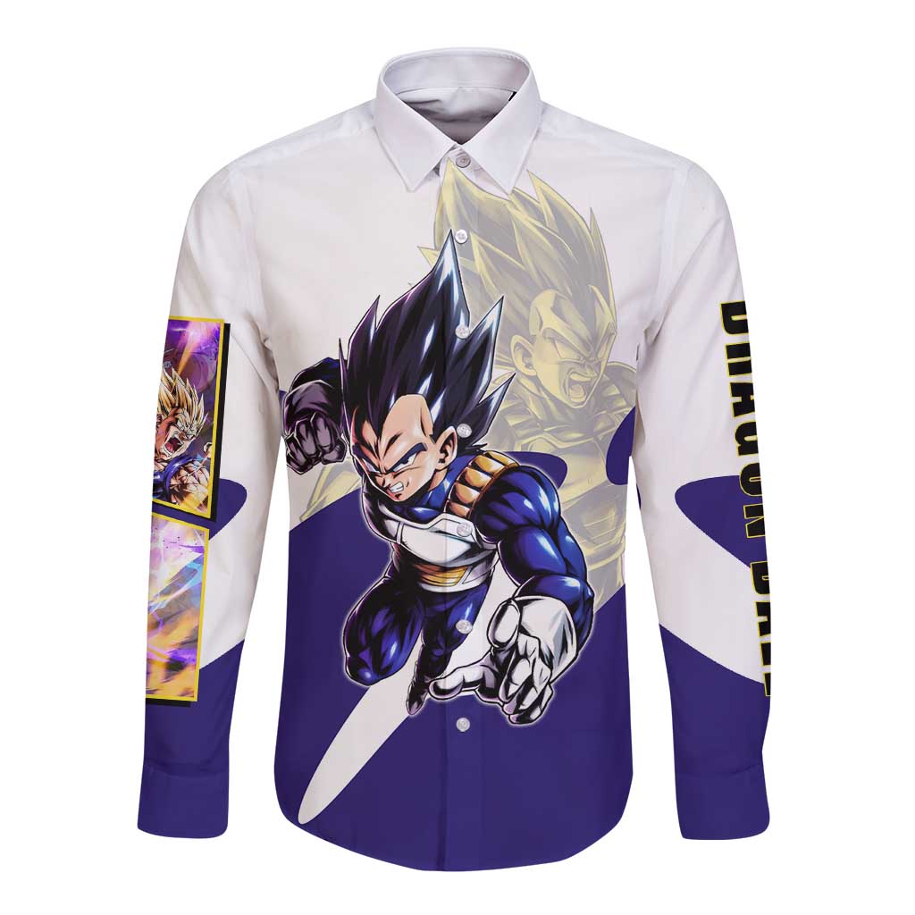 Vegeta Saiyan Warrior Long Sleeve Button Shirt Bold Anime Combat Style