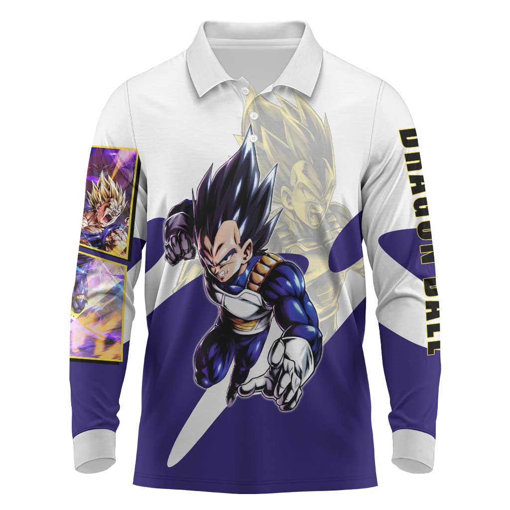 Vegeta Saiyan Warrior Long Sleeve Polo Shirt Bold Anime Combat Style