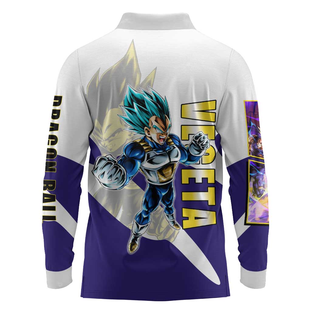 Vegeta Saiyan Warrior Long Sleeve Polo Shirt Bold Anime Combat Style