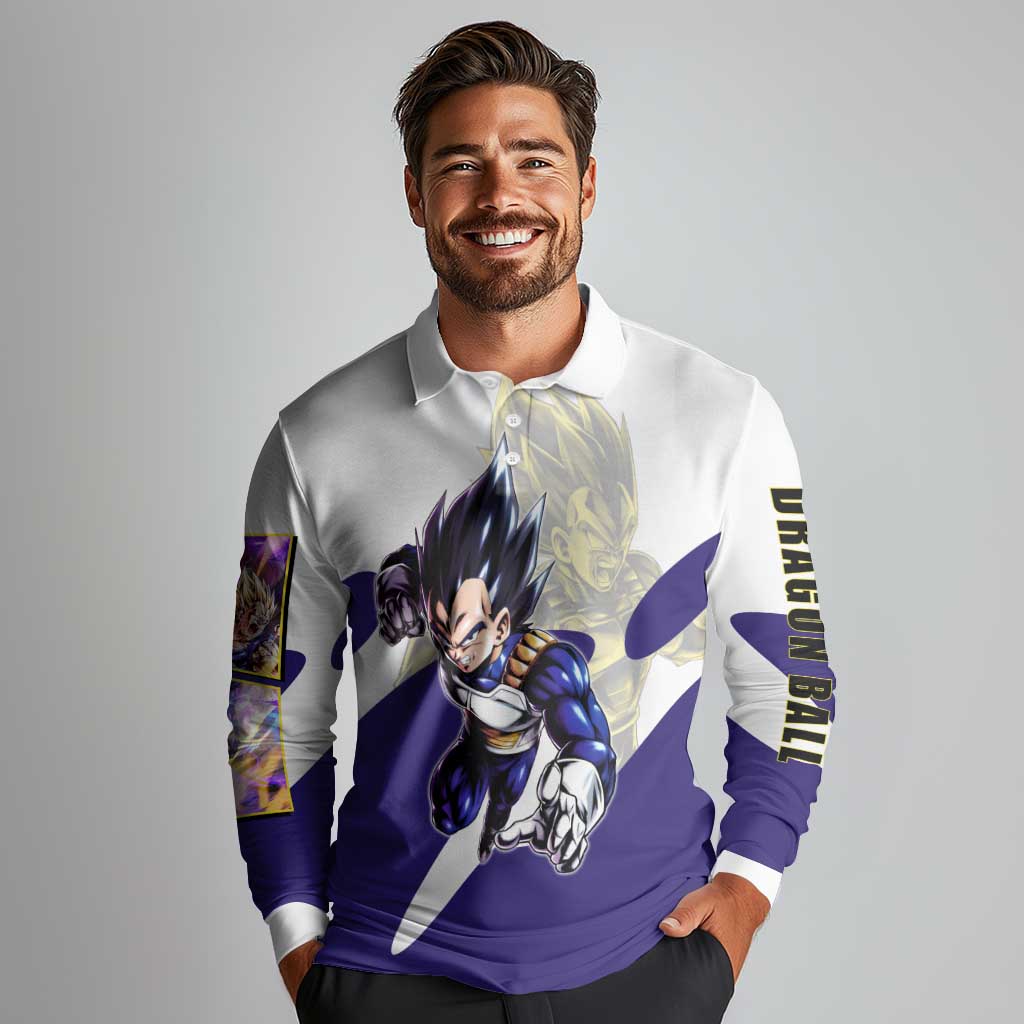 Vegeta Saiyan Warrior Long Sleeve Polo Shirt Bold Anime Combat Style
