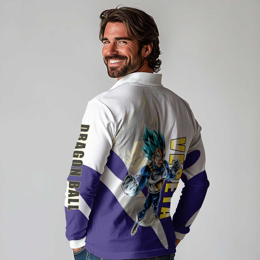 Vegeta Saiyan Warrior Long Sleeve Polo Shirt Bold Anime Combat Style