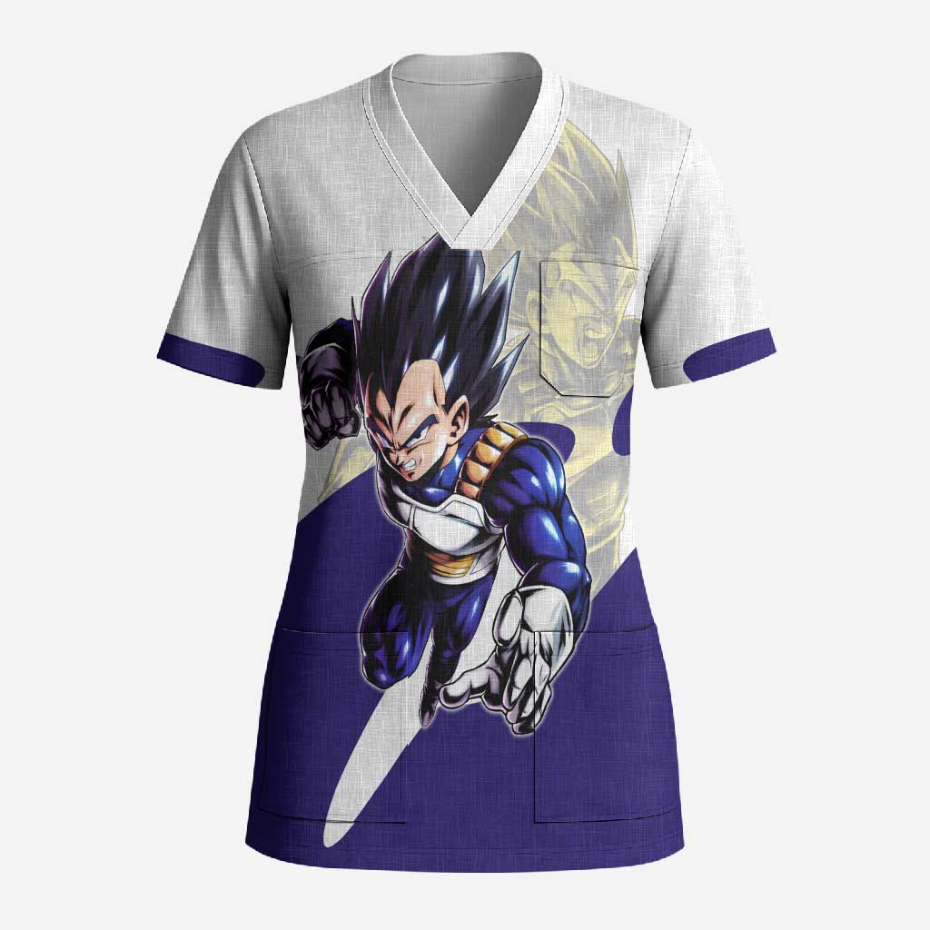 Vegeta Saiyan Warrior Scrub Top Bold Anime Combat Style