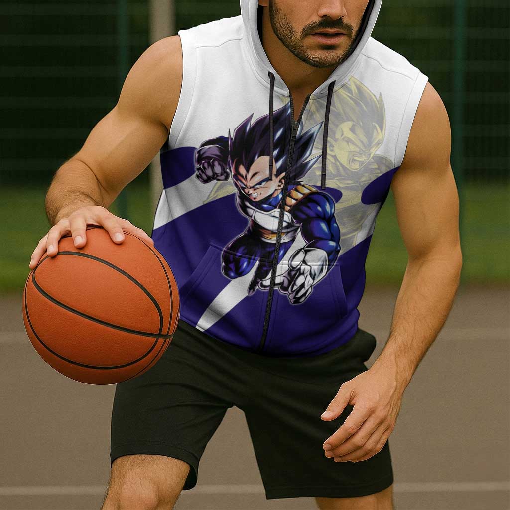 Vegeta Saiyan Warrior Sleeveless Zip Hoodie Bold Anime Combat Style