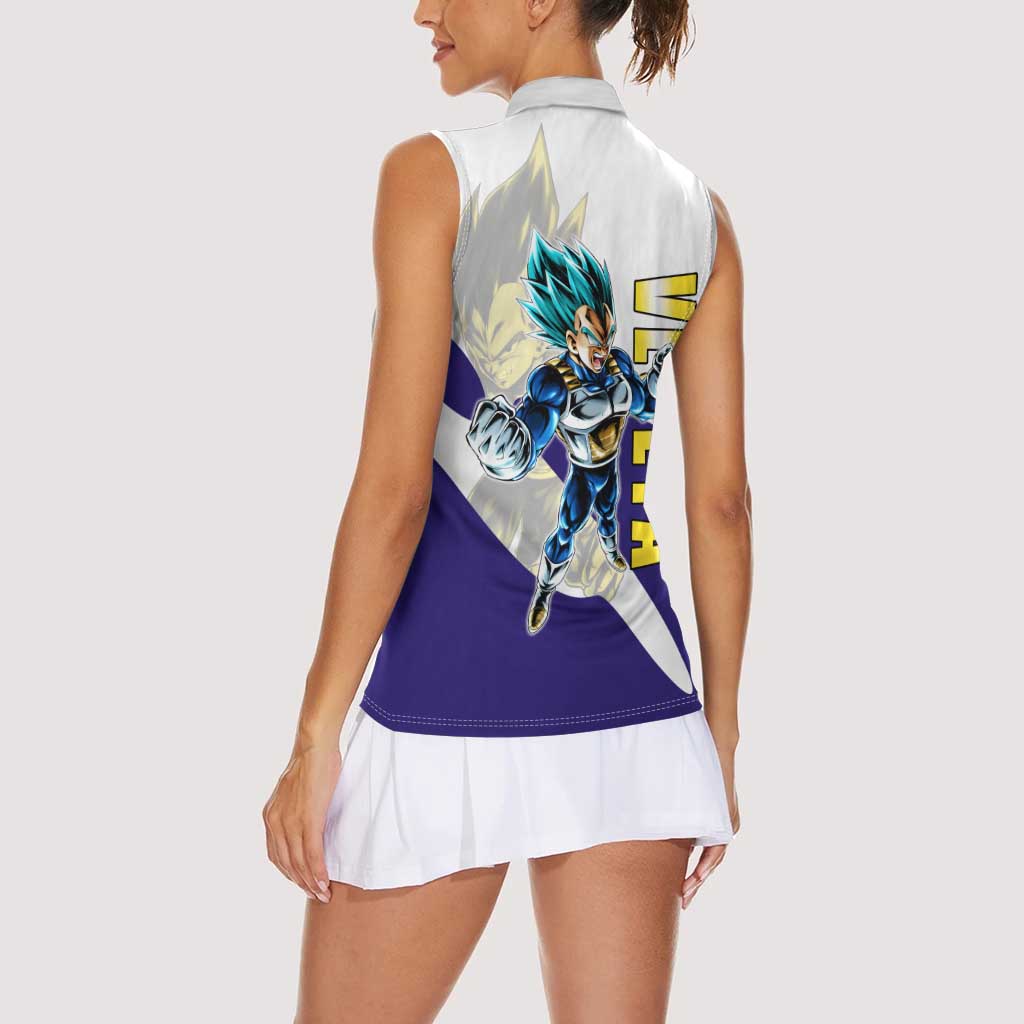 Vegeta Saiyan Warrior Women Sleeveless Polo Shirt Bold Anime Combat Style