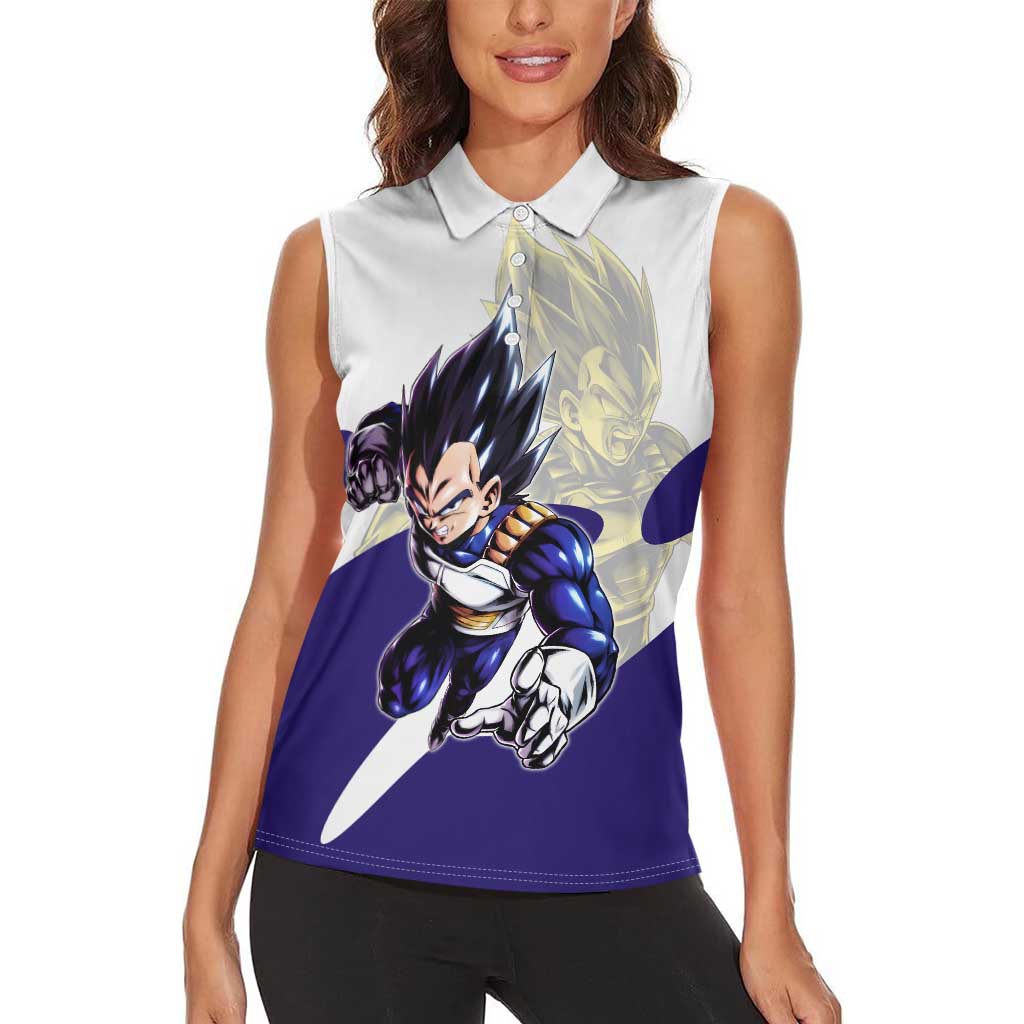 Vegeta Saiyan Warrior Women Sleeveless Polo Shirt Bold Anime Combat Style