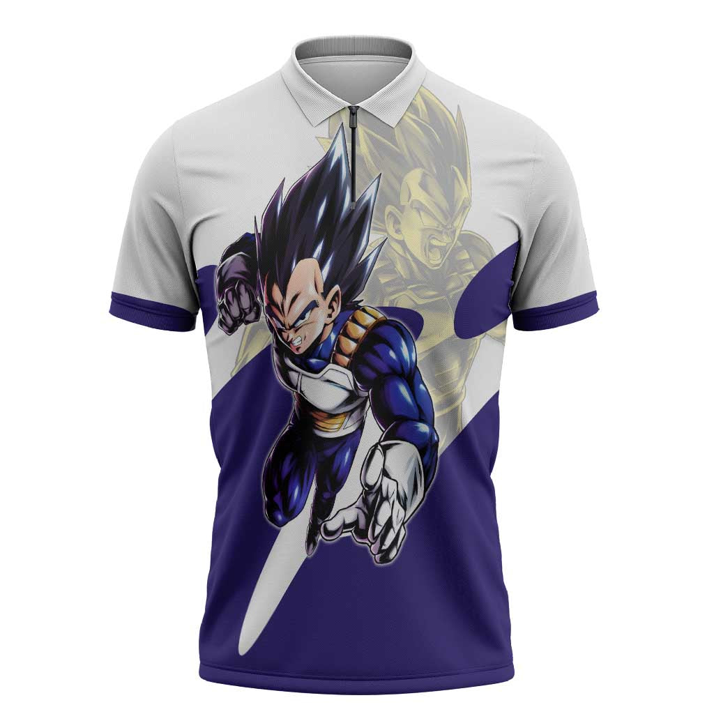 Vegeta Saiyan Warrior Zipper Polo Shirt Bold Anime Combat Style