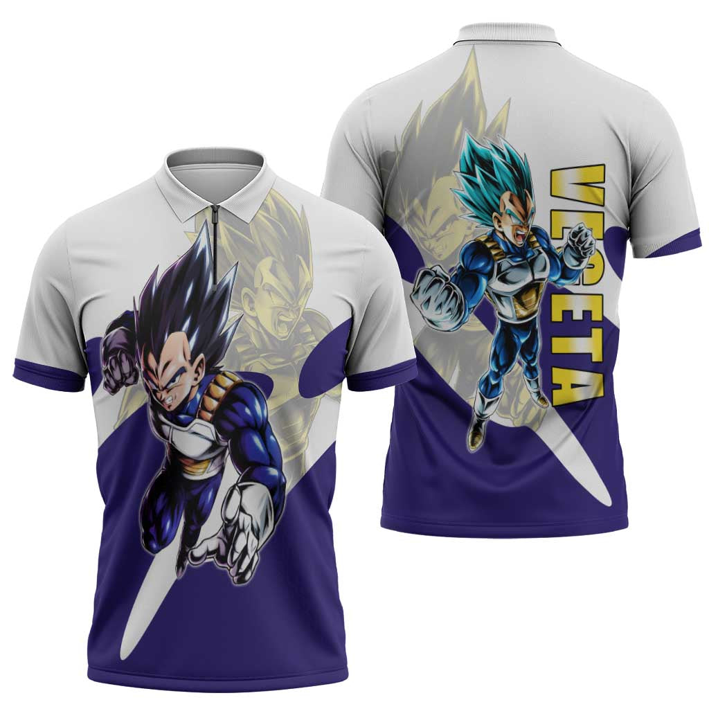 Vegeta Saiyan Warrior Zipper Polo Shirt Bold Anime Combat Style