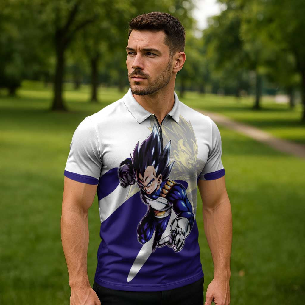 Vegeta Saiyan Warrior Zipper Polo Shirt Bold Anime Combat Style