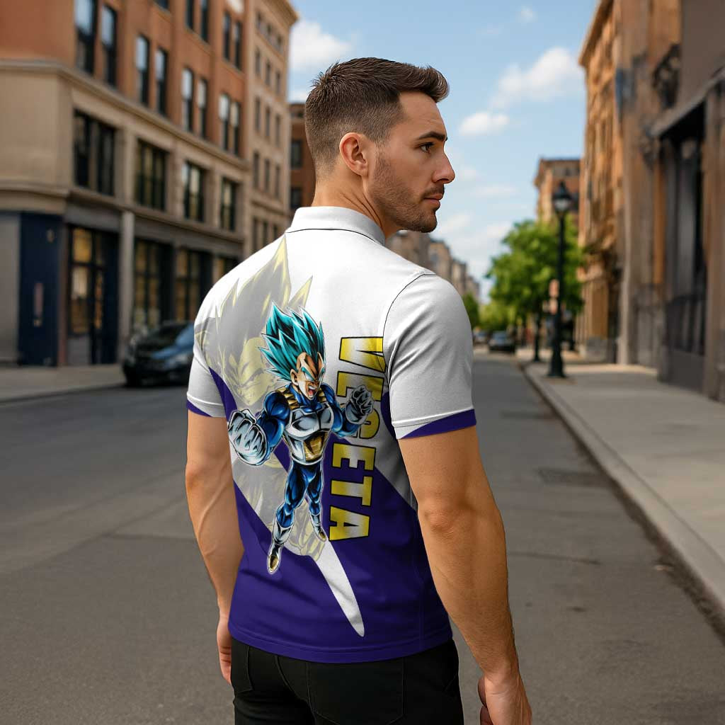 Vegeta Saiyan Warrior Zipper Polo Shirt Bold Anime Combat Style