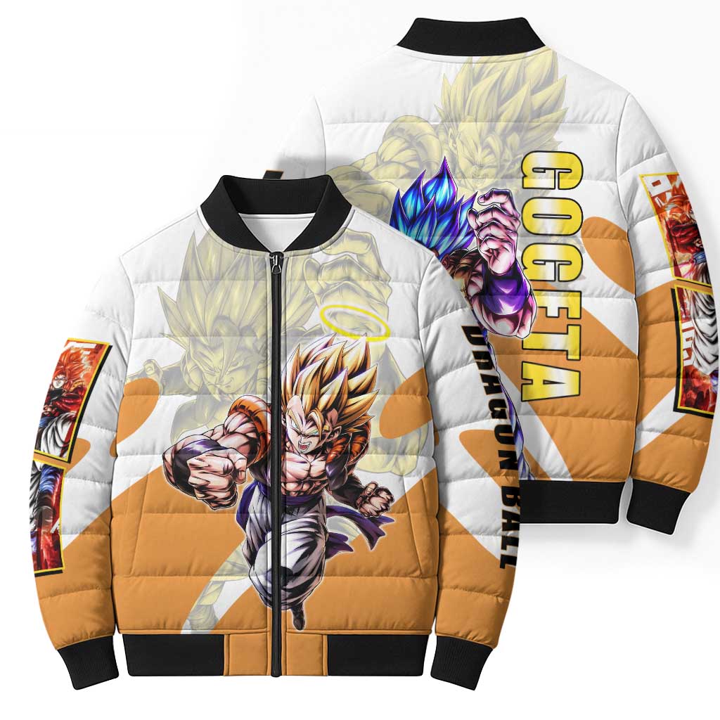 Gogeta Fusion Warrior Bomber Puffer Jacket Energetic Anime Combat Style