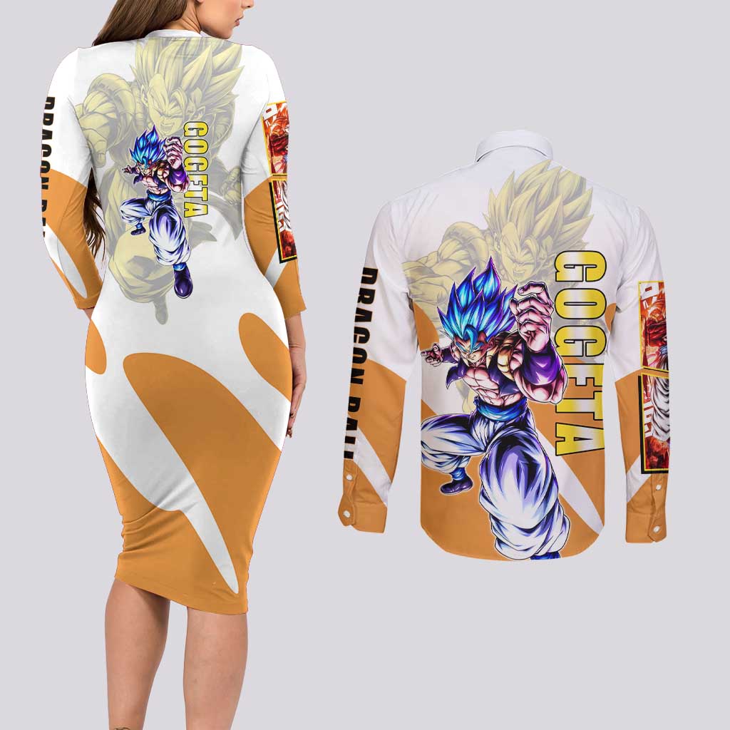 Gogeta Fusion Warrior Couples Matching Long Sleeve Bodycon Dress and Long Sleeve Button Shirt Energetic Anime Combat Style