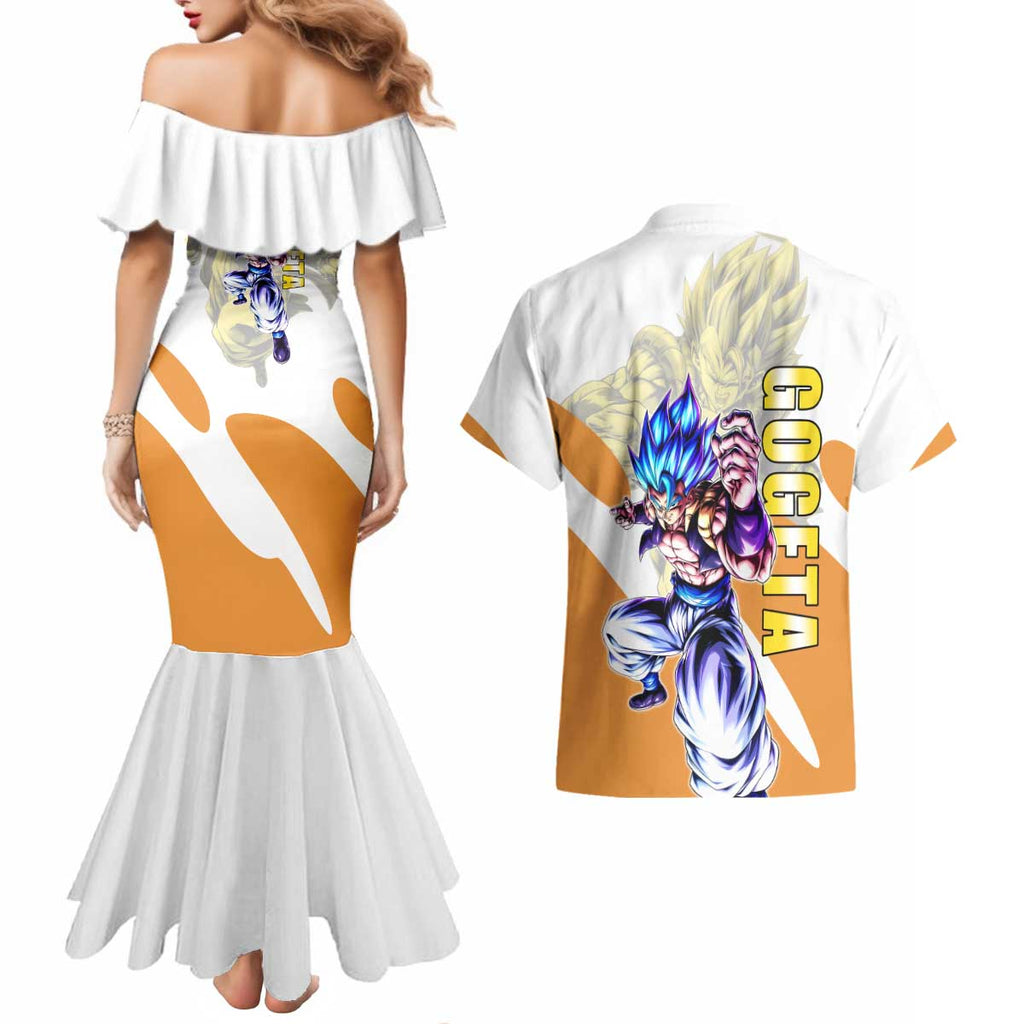 Gogeta Fusion Warrior Couples Matching Mermaid Dress and Hawaiian Shirt Energetic Anime Combat Style