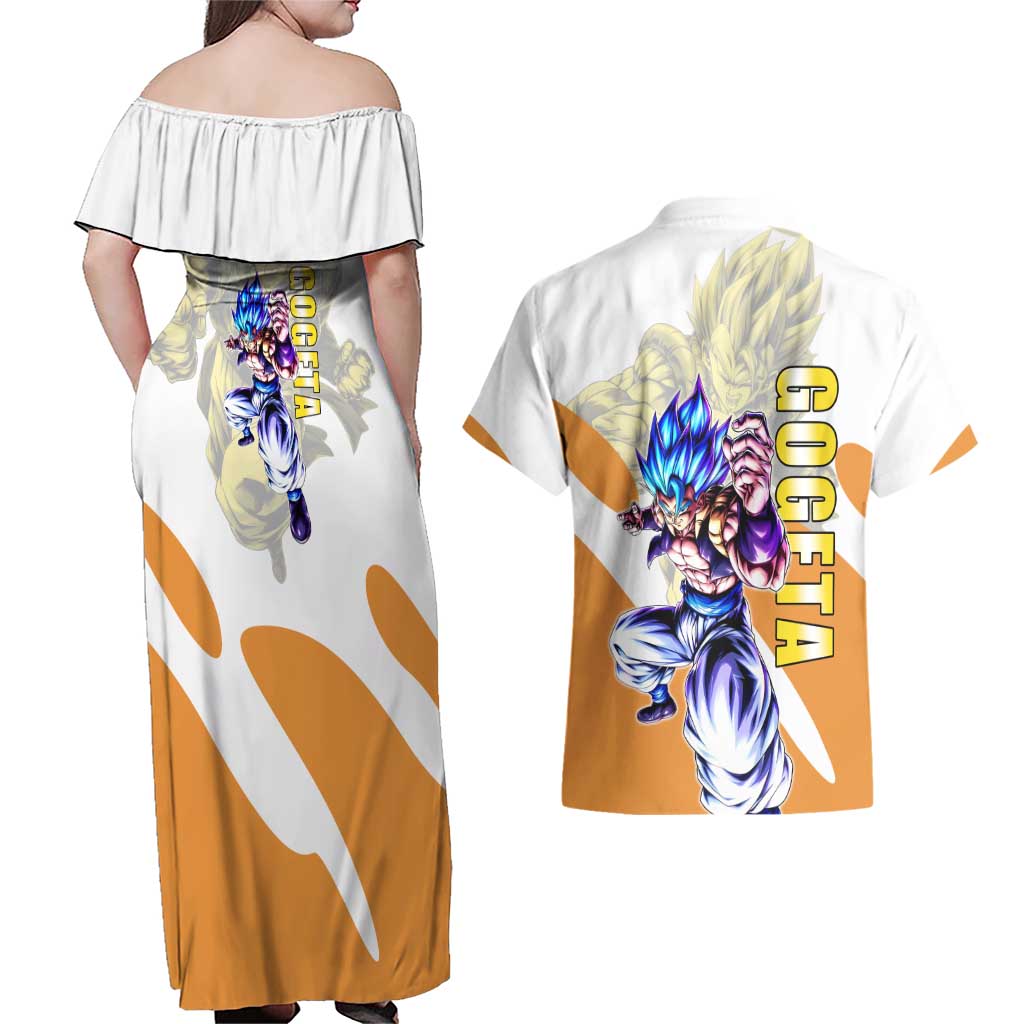 Gogeta Fusion Warrior Couples Matching Off Shoulder Maxi Dress and Hawaiian Shirt Energetic Anime Combat Style