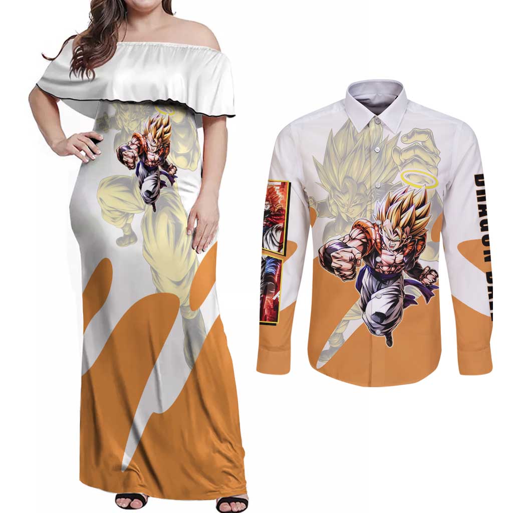 Gogeta Fusion Warrior Couples Matching Off Shoulder Maxi Dress and Long Sleeve Button Shirt Energetic Anime Combat Style