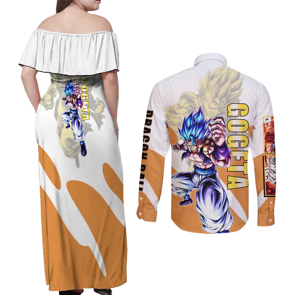 Gogeta Fusion Warrior Couples Matching Off Shoulder Maxi Dress and Long Sleeve Button Shirt Energetic Anime Combat Style