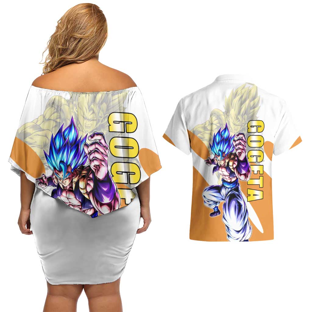 Gogeta Fusion Warrior Couples Matching Off Shoulder Short Dress and Hawaiian Shirt Energetic Anime Combat Style