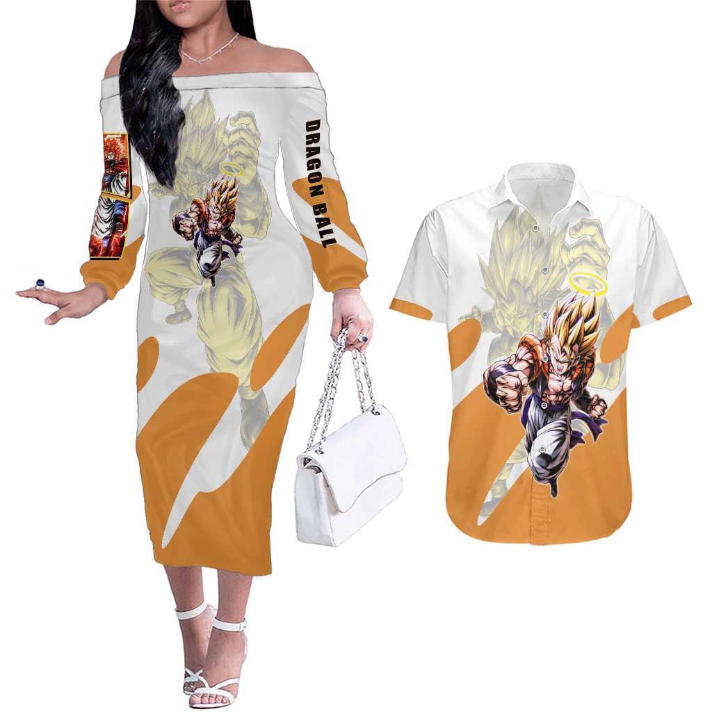 Gogeta Fusion Warrior Couples Matching Off The Shoulder Long Sleeve Dress and Hawaiian Shirt Energetic Anime Combat Style