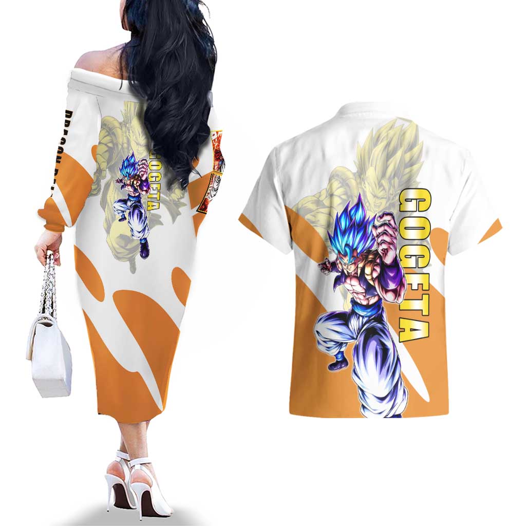 Gogeta Fusion Warrior Couples Matching Off The Shoulder Long Sleeve Dress and Hawaiian Shirt Energetic Anime Combat Style