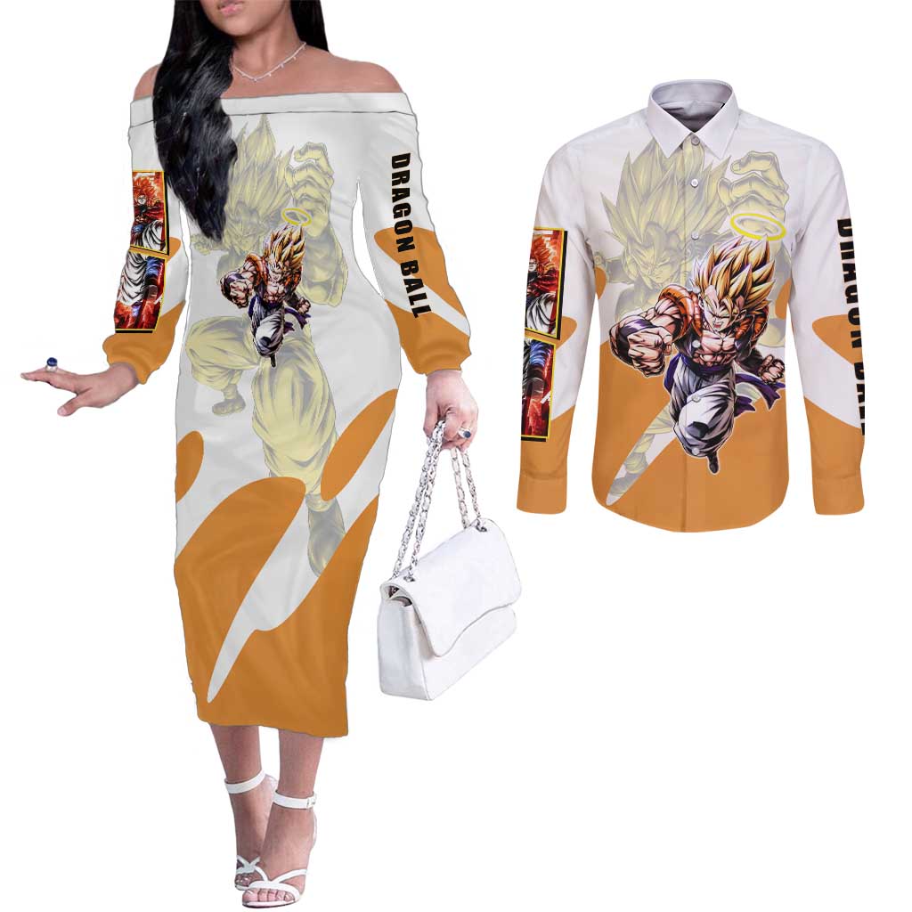Gogeta Fusion Warrior Couples Matching Off The Shoulder Long Sleeve Dress and Long Sleeve Button Shirt Energetic Anime Combat Style