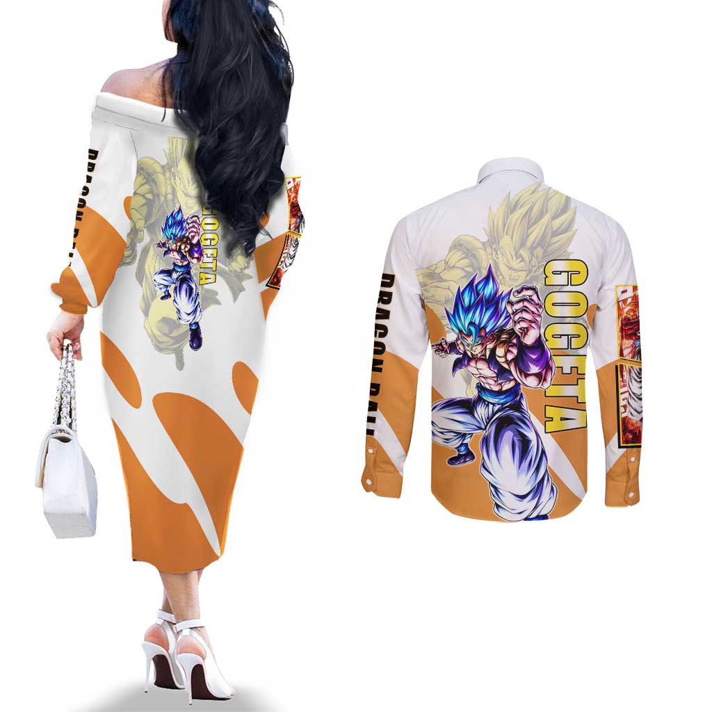 Gogeta Fusion Warrior Couples Matching Off The Shoulder Long Sleeve Dress and Long Sleeve Button Shirt Energetic Anime Combat Style