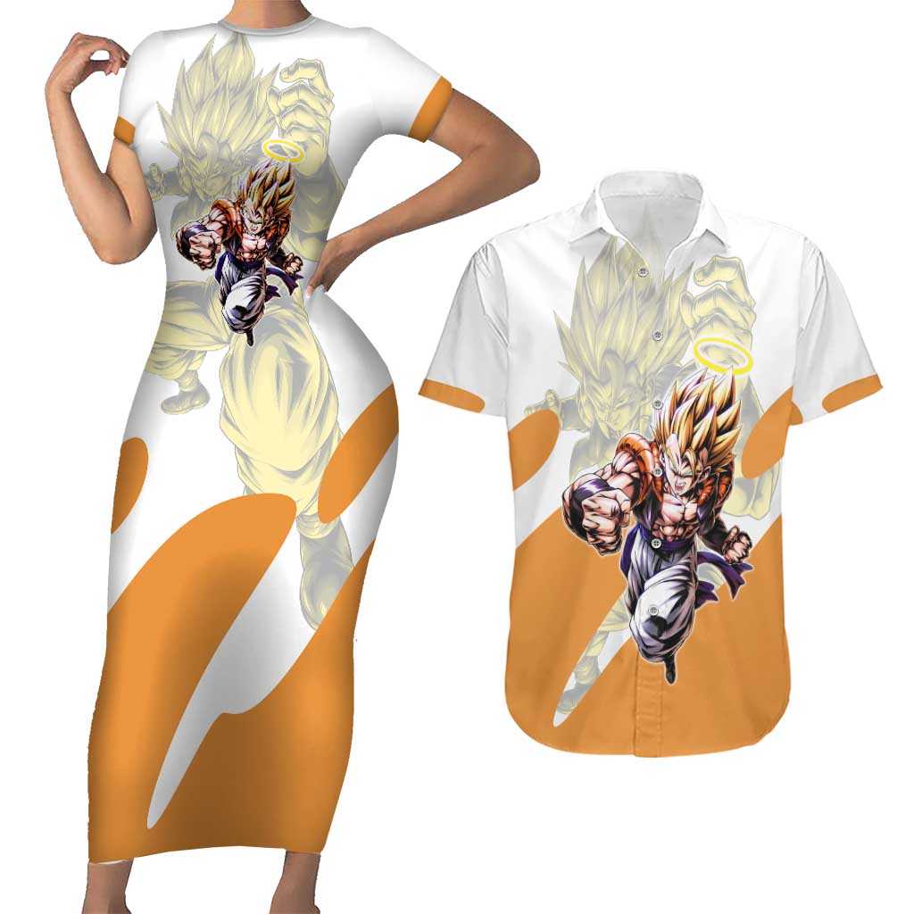 Gogeta Fusion Warrior Couples Matching Short Sleeve Bodycon Dress and Hawaiian Shirt Energetic Anime Combat Style