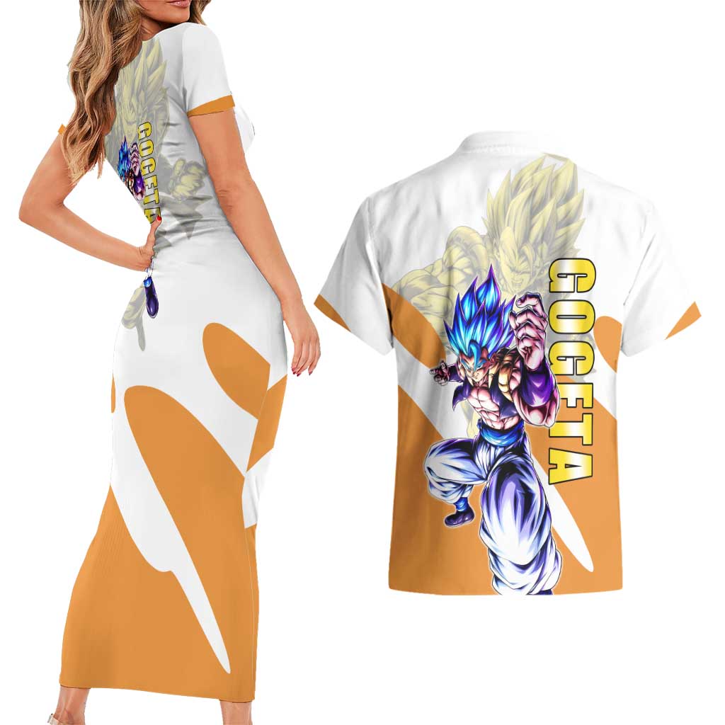 Gogeta Fusion Warrior Couples Matching Short Sleeve Bodycon Dress and Hawaiian Shirt Energetic Anime Combat Style