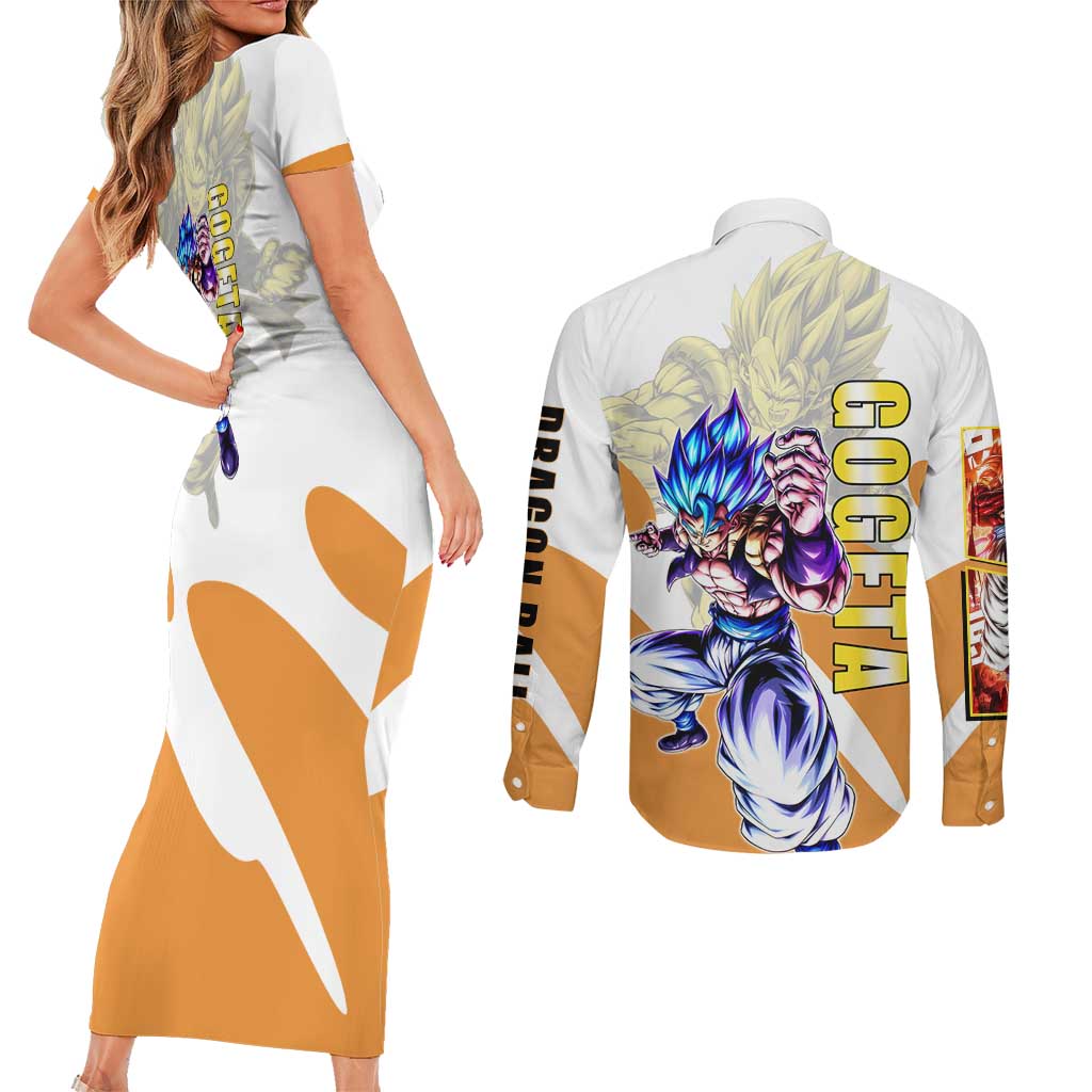 Gogeta Fusion Warrior Couples Matching Short Sleeve Bodycon Dress and Long Sleeve Button Shirt Energetic Anime Combat Style