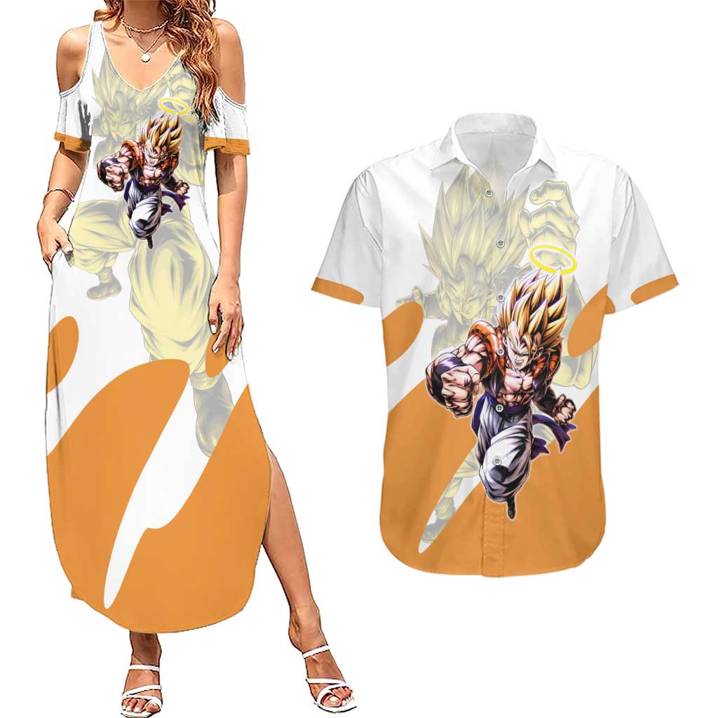 Gogeta Fusion Warrior Couples Matching Summer Maxi Dress and Hawaiian Shirt Energetic Anime Combat Style
