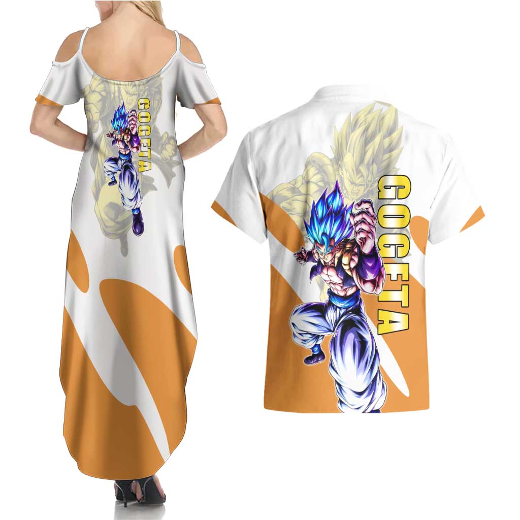 Gogeta Fusion Warrior Couples Matching Summer Maxi Dress and Hawaiian Shirt Energetic Anime Combat Style