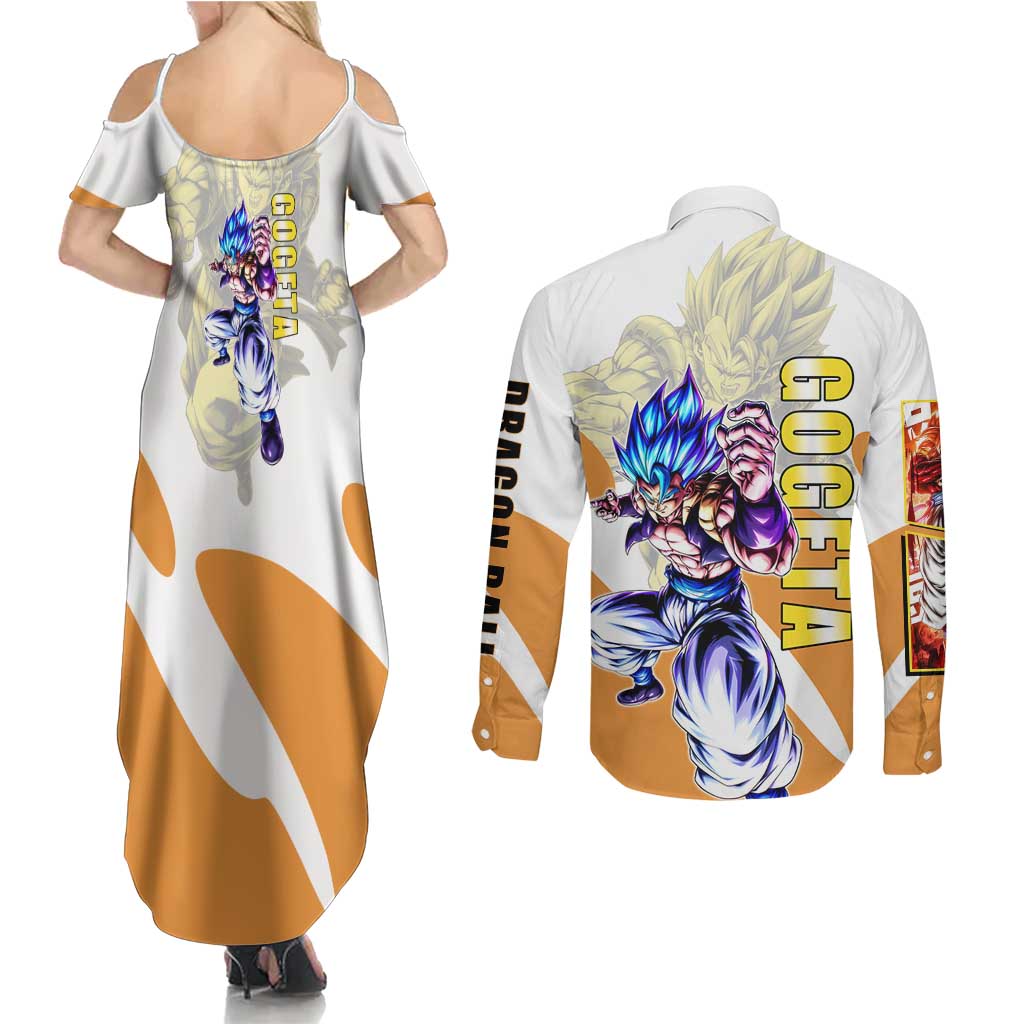 Gogeta Fusion Warrior Couples Matching Summer Maxi Dress and Long Sleeve Button Shirt Energetic Anime Combat Style