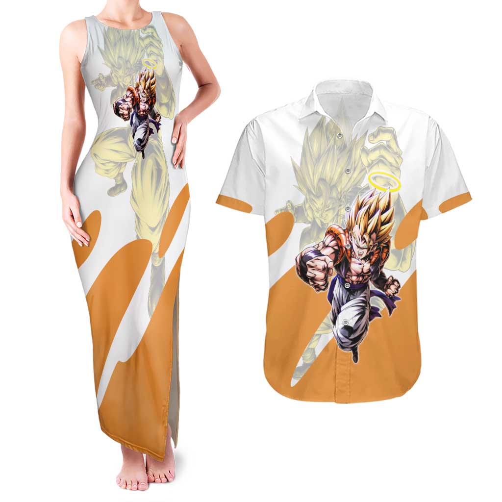 Gogeta Fusion Warrior Couples Matching Tank Maxi Dress and Hawaiian Shirt Energetic Anime Combat Style