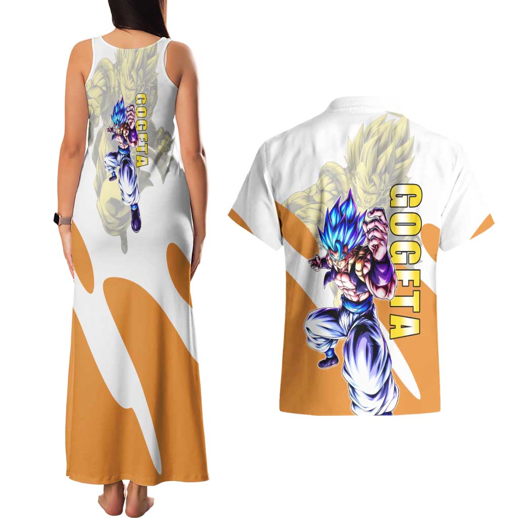 Gogeta Fusion Warrior Couples Matching Tank Maxi Dress and Hawaiian Shirt Energetic Anime Combat Style