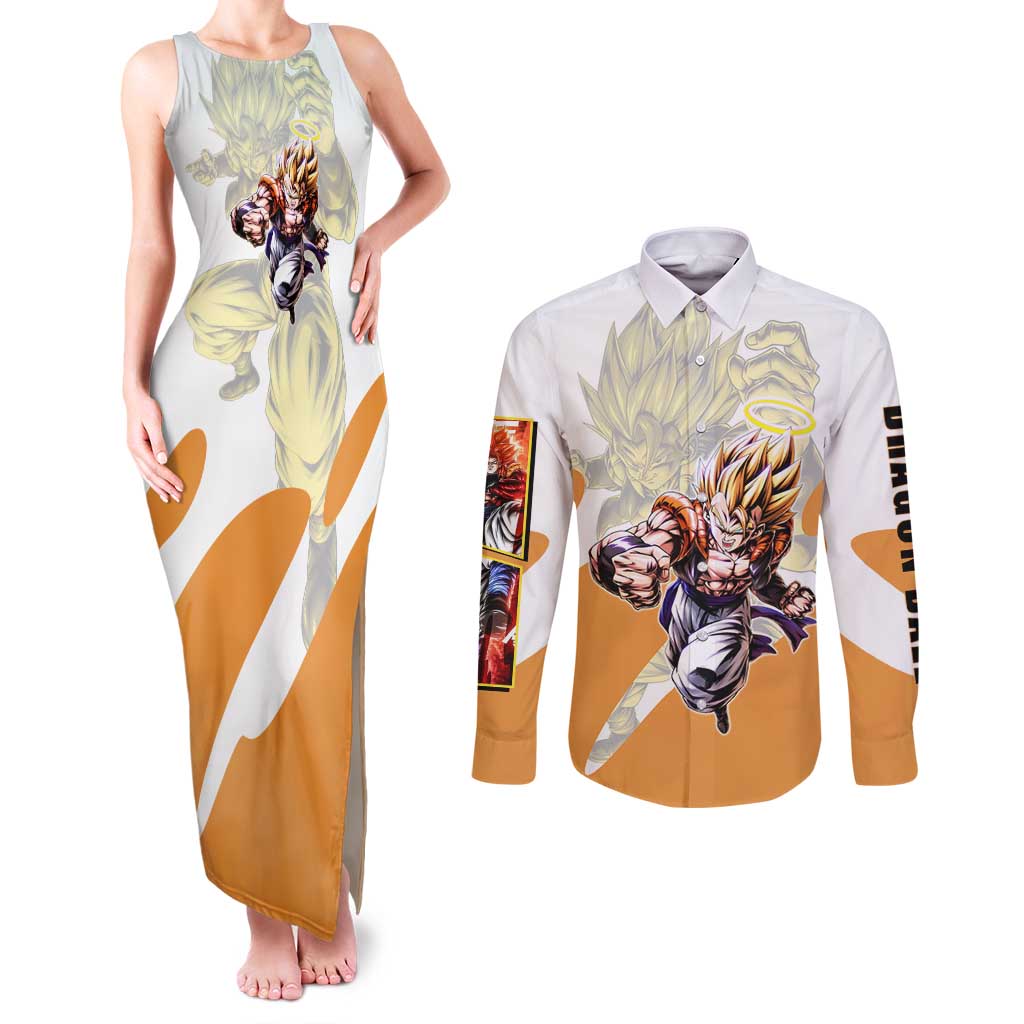 Gogeta Fusion Warrior Couples Matching Tank Maxi Dress and Long Sleeve Button Shirt Energetic Anime Combat Style