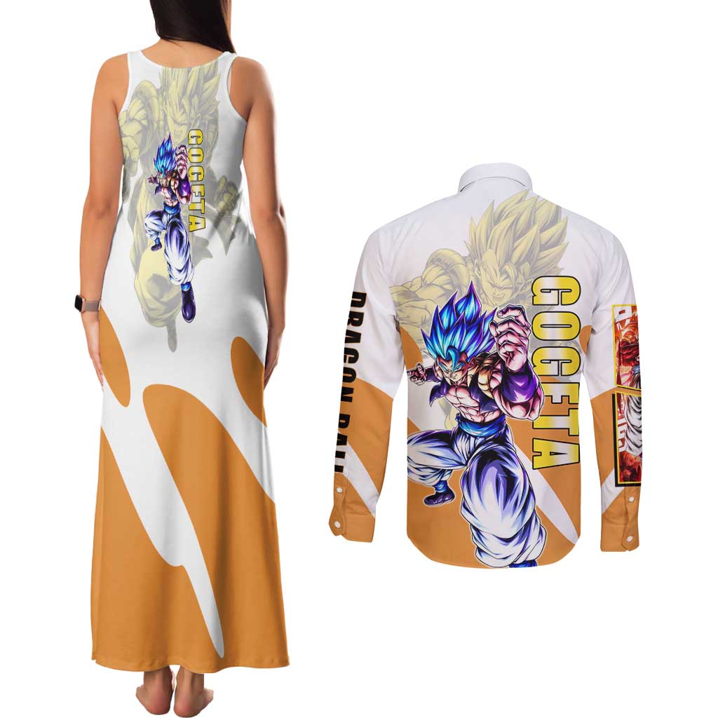 Gogeta Fusion Warrior Couples Matching Tank Maxi Dress and Long Sleeve Button Shirt Energetic Anime Combat Style