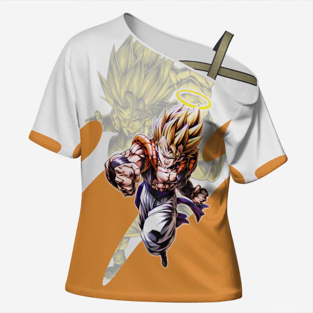 Gogeta Fusion Warrior Cross Shoulder Shirt Energetic Anime Combat Style