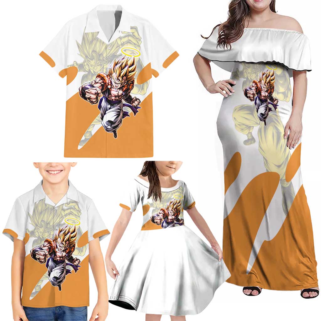 Gogeta Fusion Warrior Family Matching Off Shoulder Maxi Dress and Hawaiian Shirt Energetic Anime Combat Style