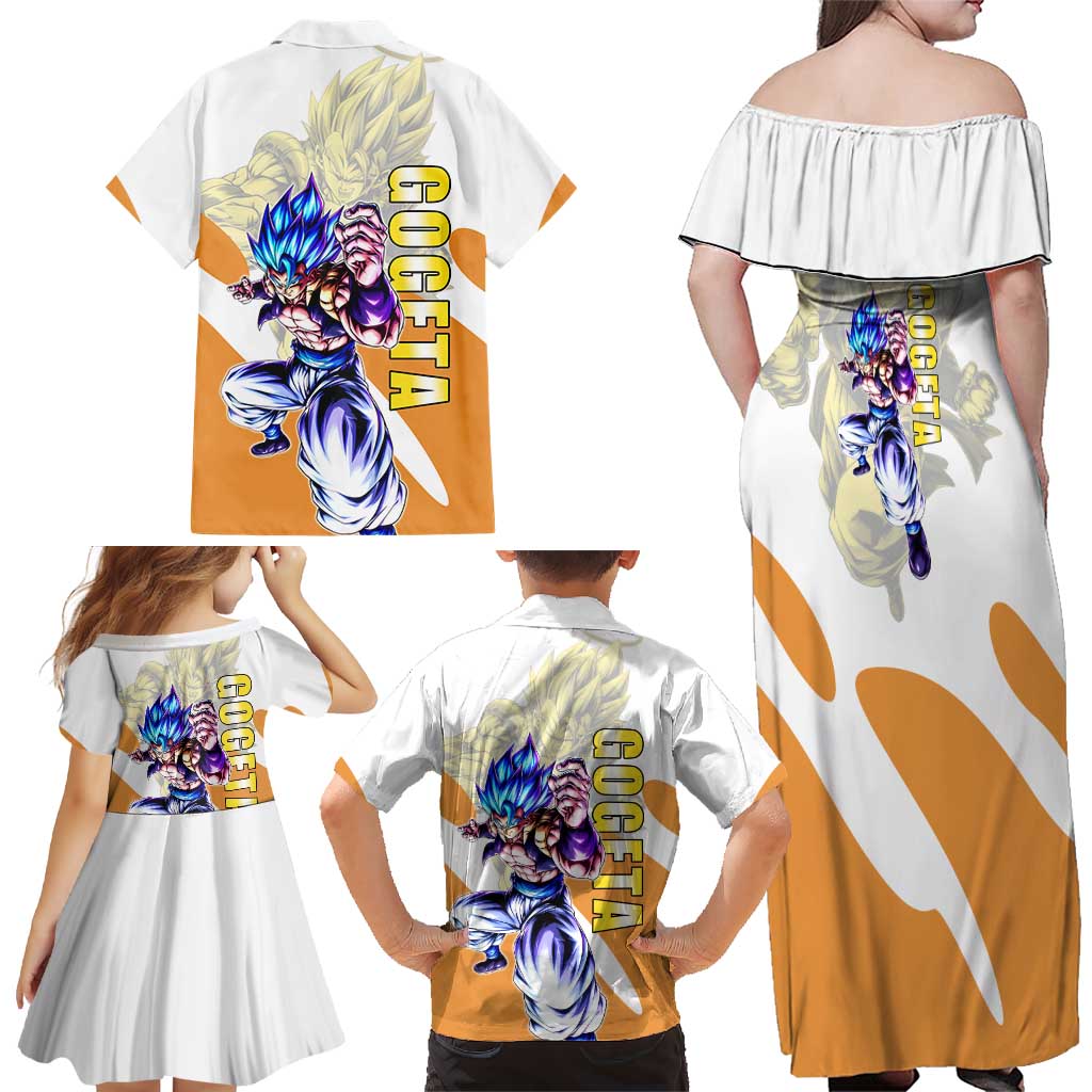 Gogeta Fusion Warrior Family Matching Off Shoulder Maxi Dress and Hawaiian Shirt Energetic Anime Combat Style