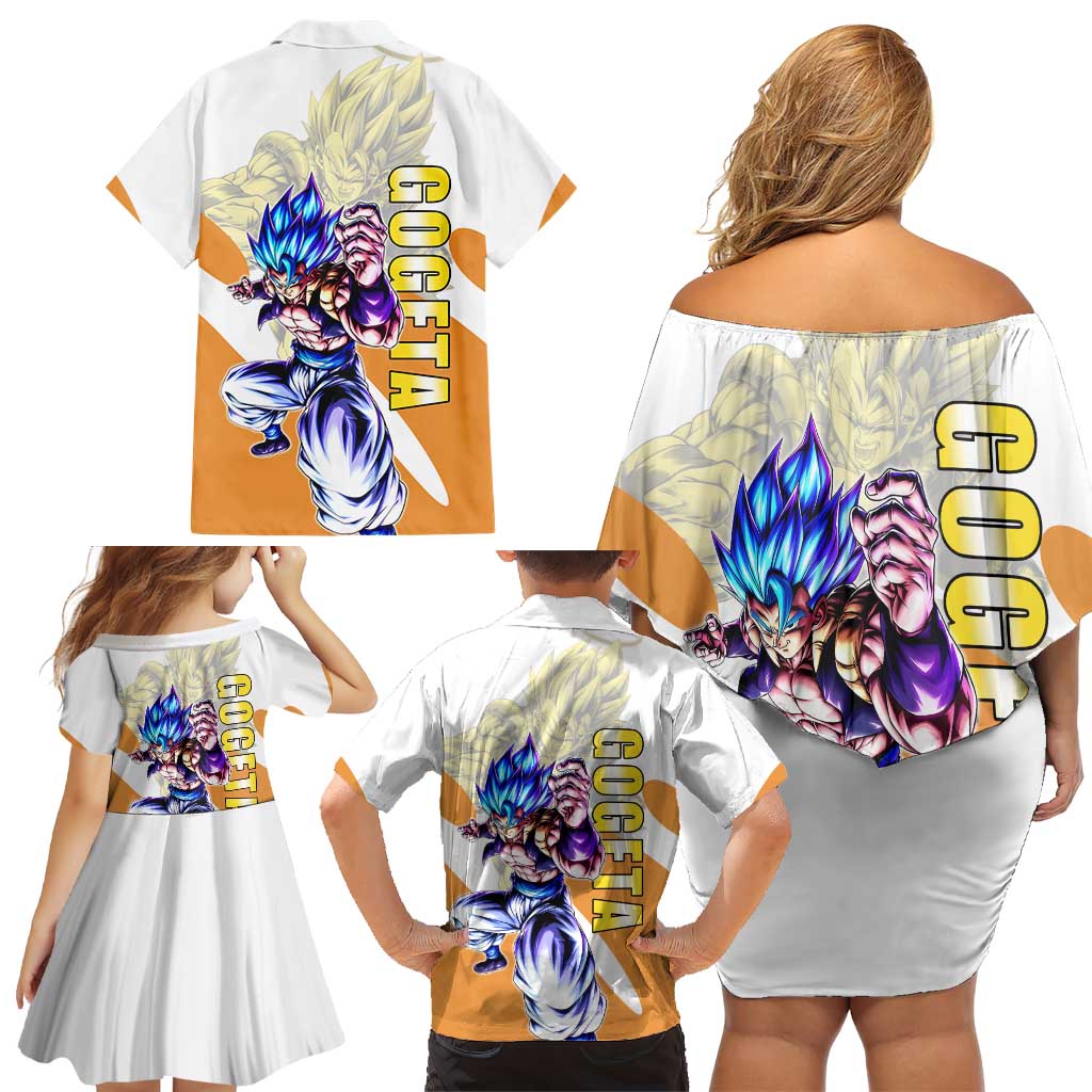 Gogeta Fusion Warrior Family Matching Off Shoulder Short Dress and Hawaiian Shirt Energetic Anime Combat Style