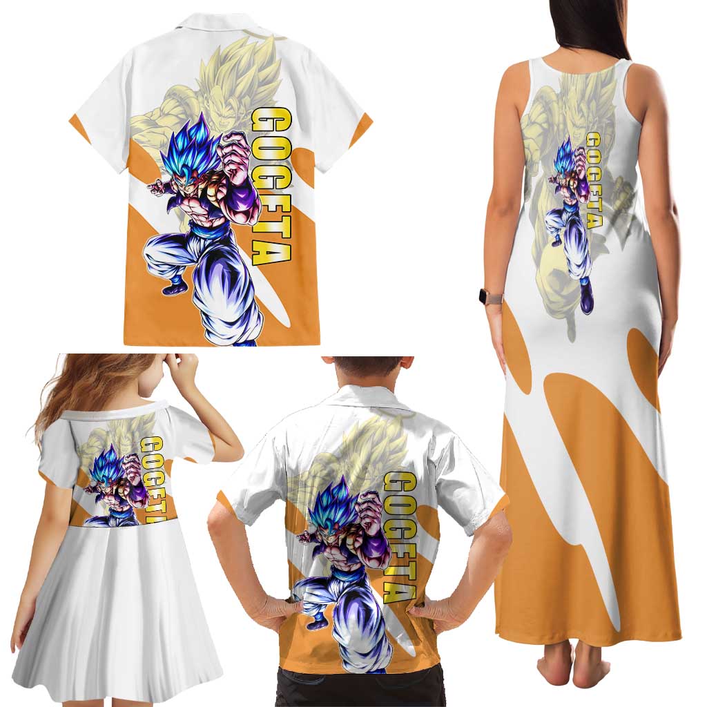 Gogeta Fusion Warrior Family Matching Tank Maxi Dress and Hawaiian Shirt Energetic Anime Combat Style