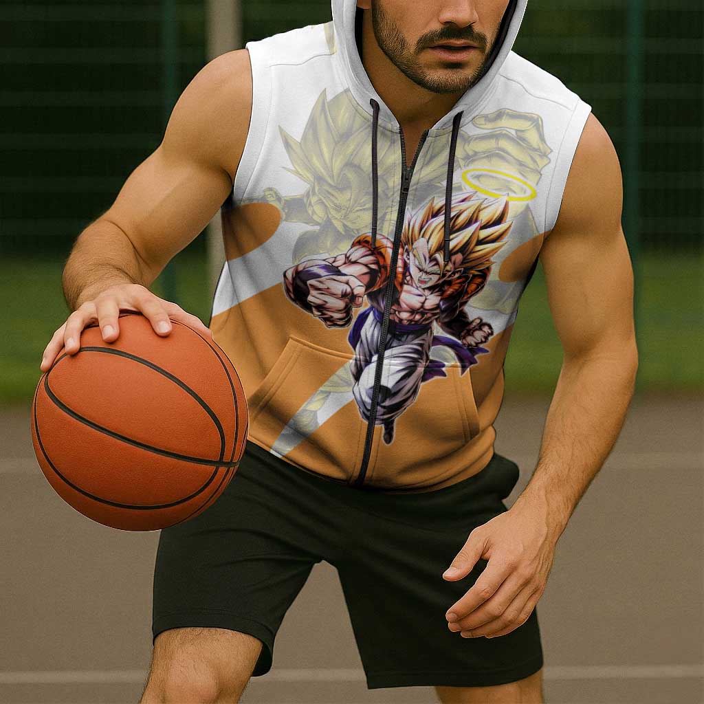 Gogeta Fusion Warrior Sleeveless Zip Hoodie Energetic Anime Combat Style